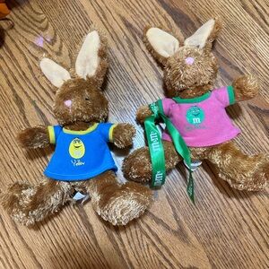 A pair of M&M Brown Easter Bunny Stuffed Plush
